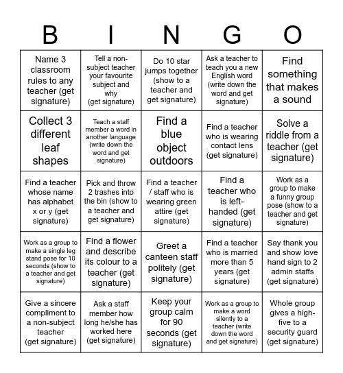 Y7 Outdoor Bingo Card