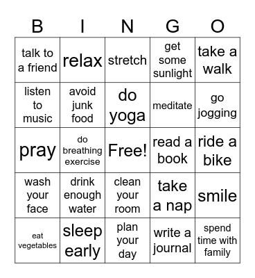 Self-care Bingo Card