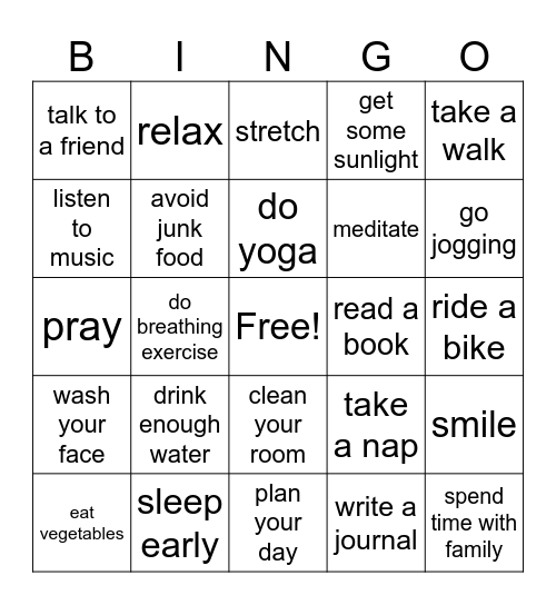 Self-care Bingo Card