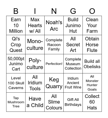 Stardew 200 Bingo Card