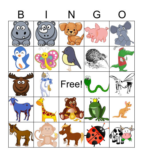 Animals Bingo Card