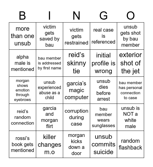 Criminal Minds Bingo Card