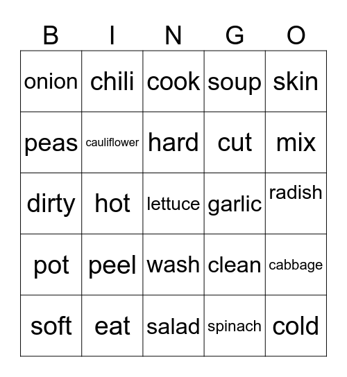 Vegetable Bingo Card
