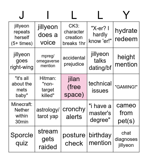 jillyeon bingo Card