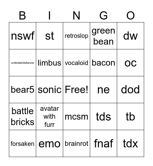 roblox avatar/cosplay Bingo Card
