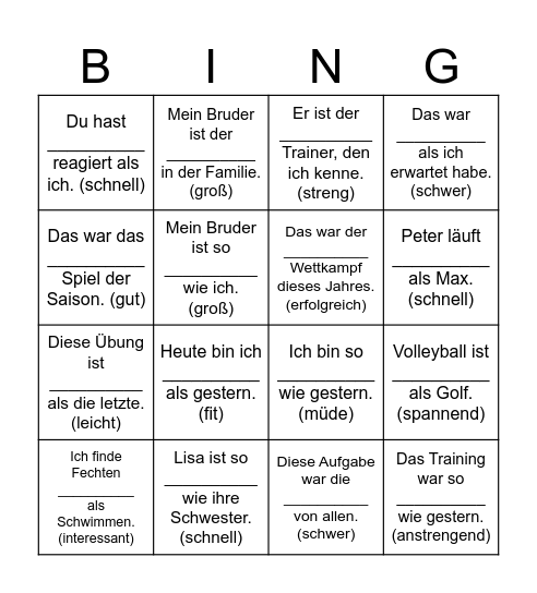 przymiotniki Bingo Card