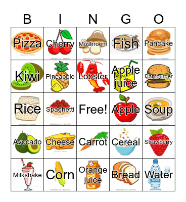 Food Picture Bingo Card