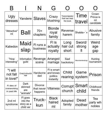 Otome Isekai Bingo Card