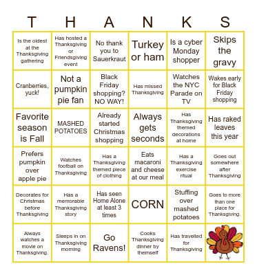 Thanksgiving Bingo Card