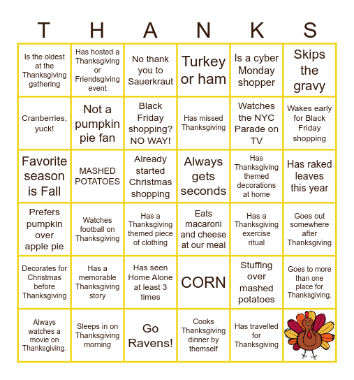 Thanksgiving Bingo Card