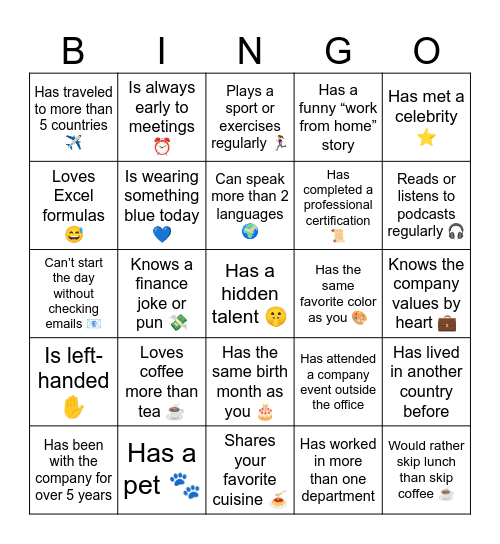 Mingle & Match Bingo Card