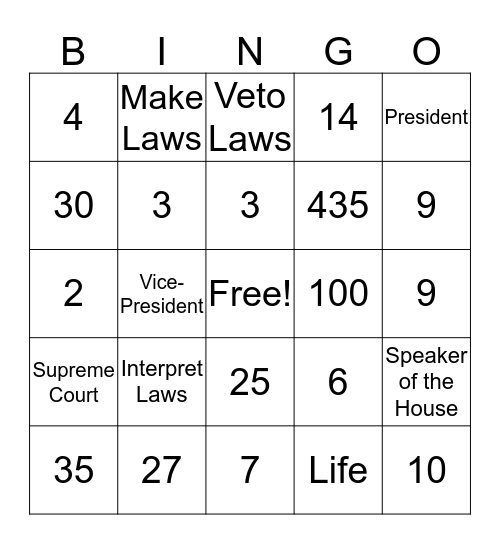 Constitution Review Bingo Card