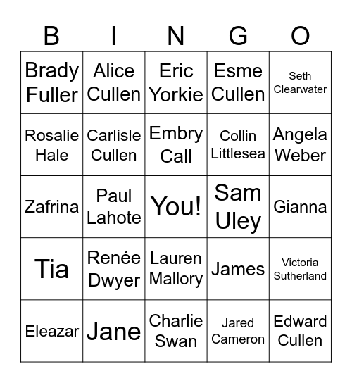 Twilight Bingo Card
