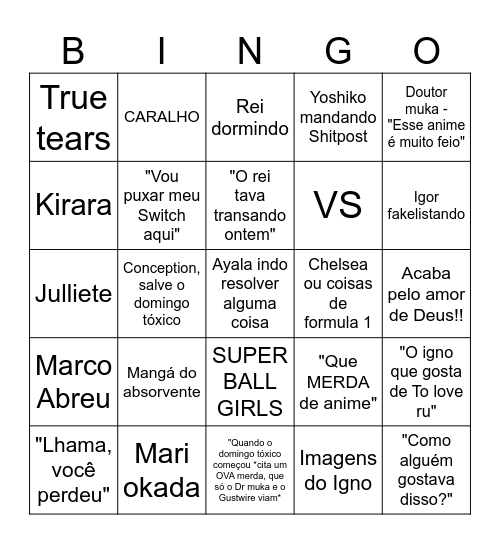 Bingo do domingo tóxico Bingo Card
