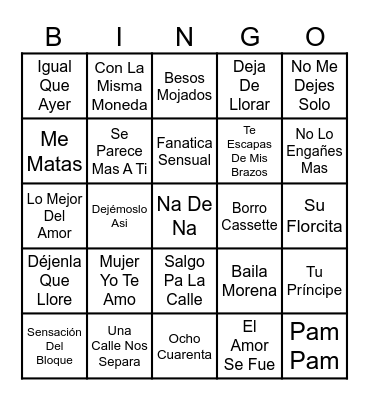 Musical Bingo Card
