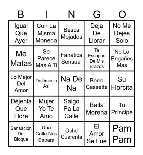 Musical Bingo Card
