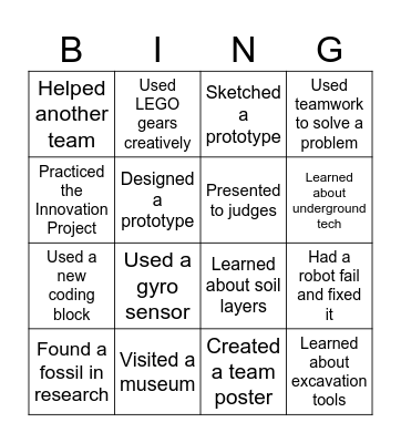 FOSSIL FINDERS Bingo Card