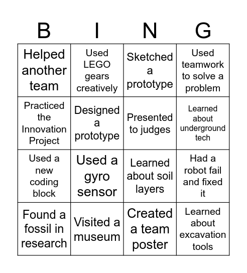 FOSSIL FINDERS Bingo Card