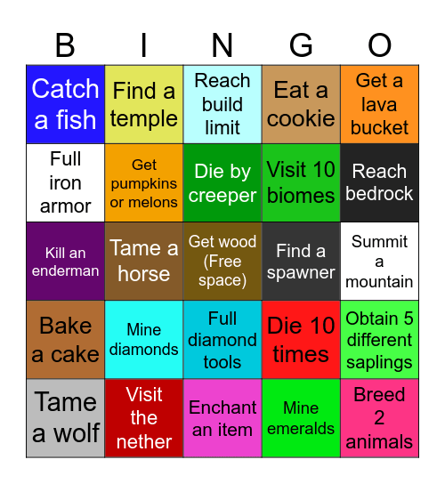 Minecraft Bingo Card