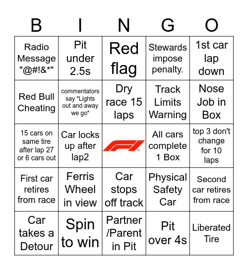 Brazilian GP 2025 Bingo Card