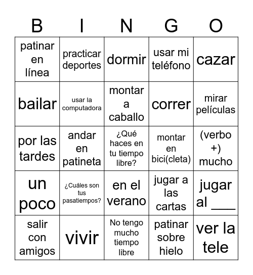 Pasatiempos Bingo Card