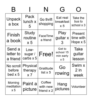 Health Bingo Card