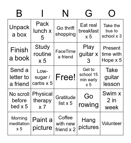 Health Bingo Card