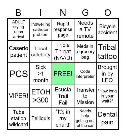 Sunday Funday ED Bingo Card