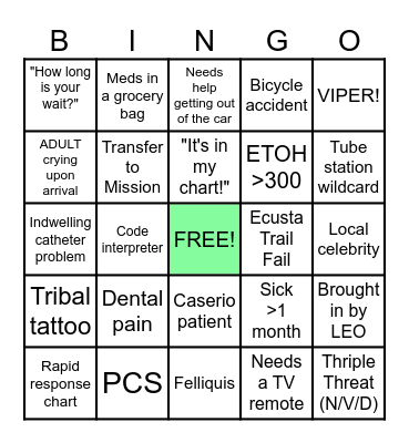 Sunday Funday ED Bingo Card