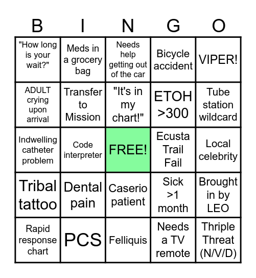 Sunday Funday ED Bingo Card