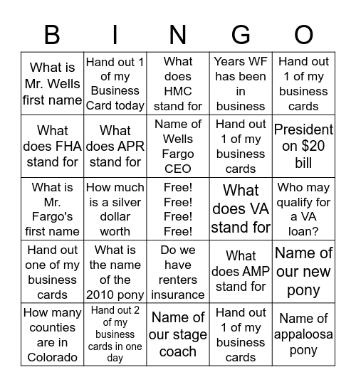 WELLS FARGO MORTGAGE BINGO  Bingo Card