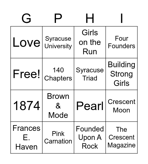 Founder's Day Bingo Card