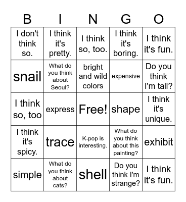 Beauty of Art Bingo Card