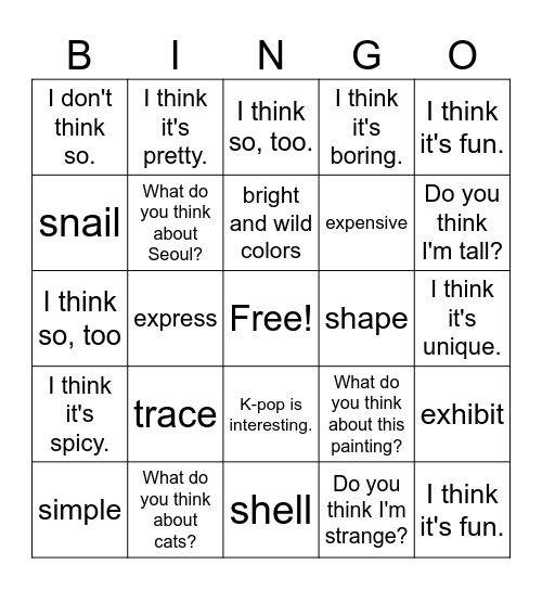 Beauty of Art Bingo Card
