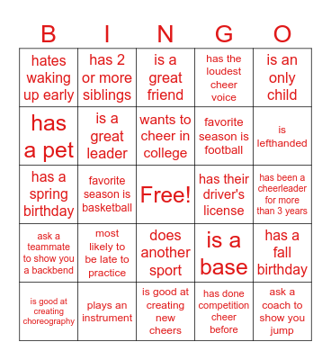 SALESIAN CHEER BINGO Card