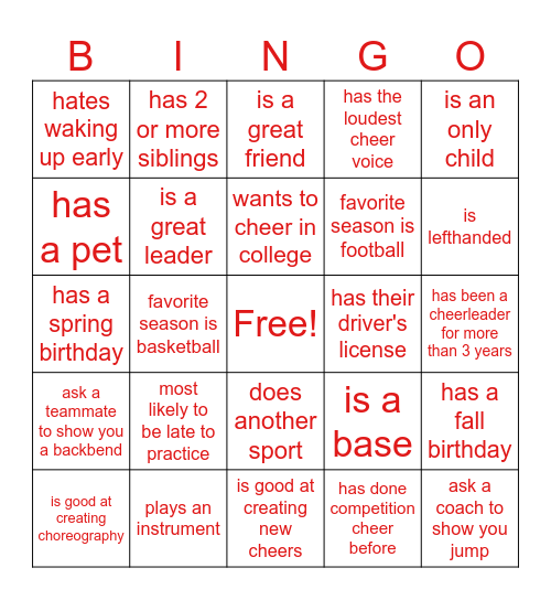 SALESIAN CHEER BINGO Card