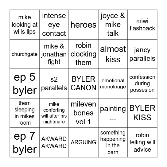 s5 byler bingo Card