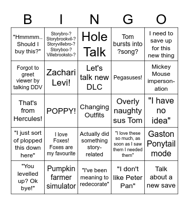Tom Disney Dreamlight Valley Bingo Card