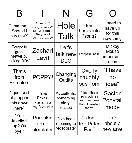 Tom Disney Dreamlight Valley Bingo Card