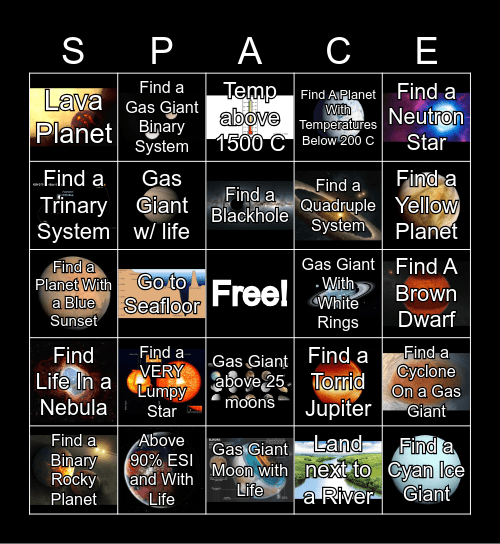 Space Engine Places Bingo Card