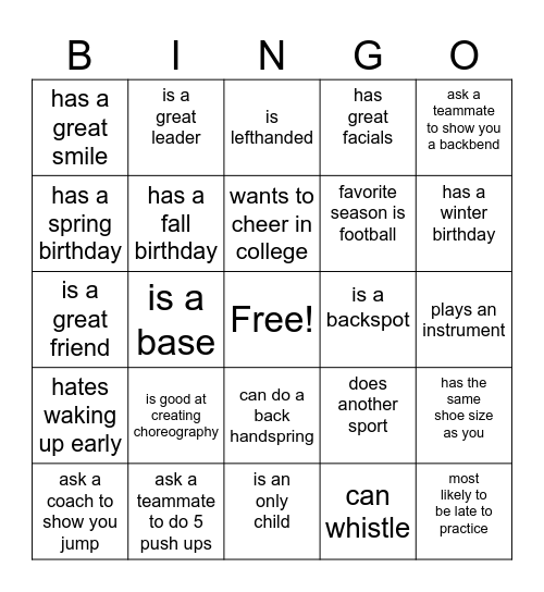 SALESIAN CHEER BINGO Card