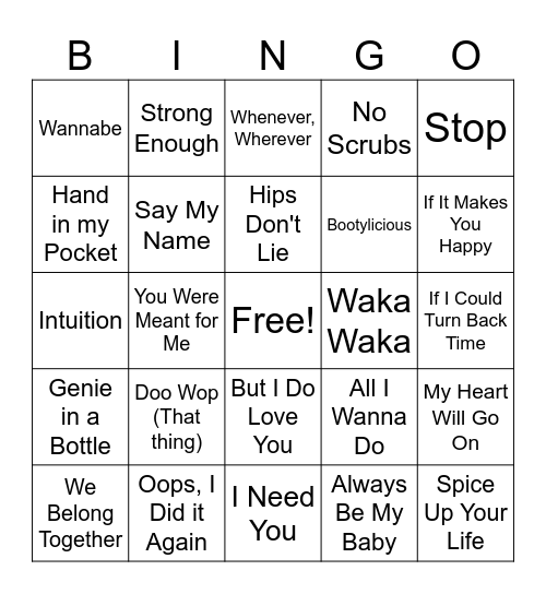 90's Ladies Bingo Card