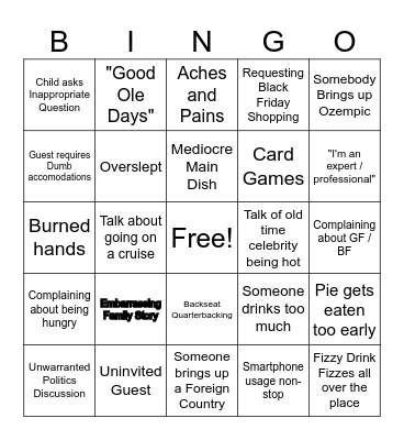 Thanksgiving Bingo Card