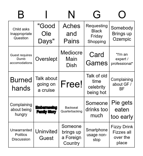 Thanksgiving Bingo Card