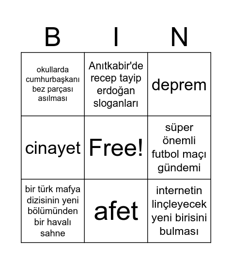 Atatürk Haftası gündemi bingo Card