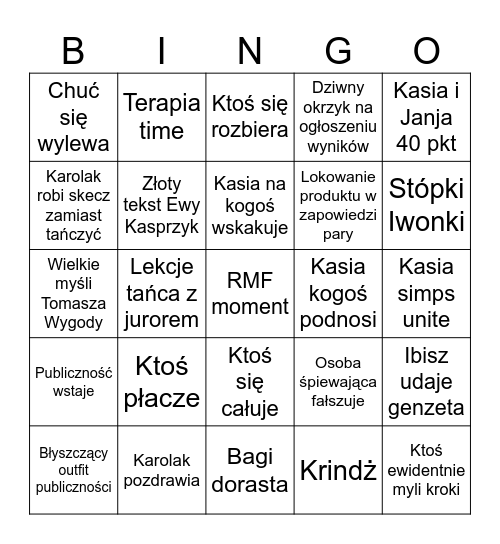 Taniec z gwiazdami bez kaczorowskich Bingo Card