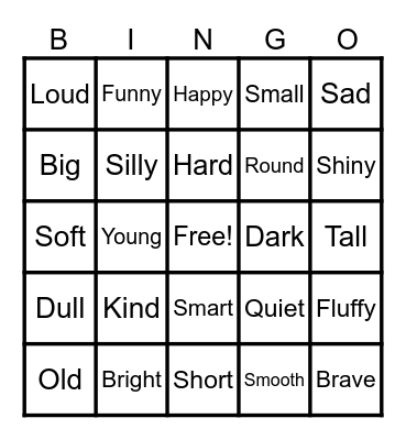 Adjective Bingo Card