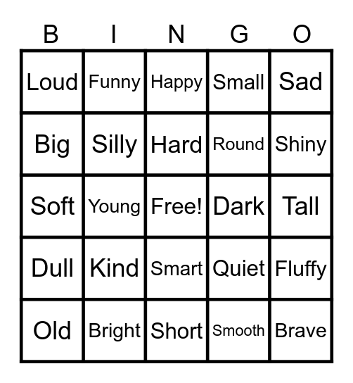 Adjective Bingo Card