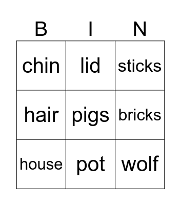 The Three Little Pigs Bingo Card