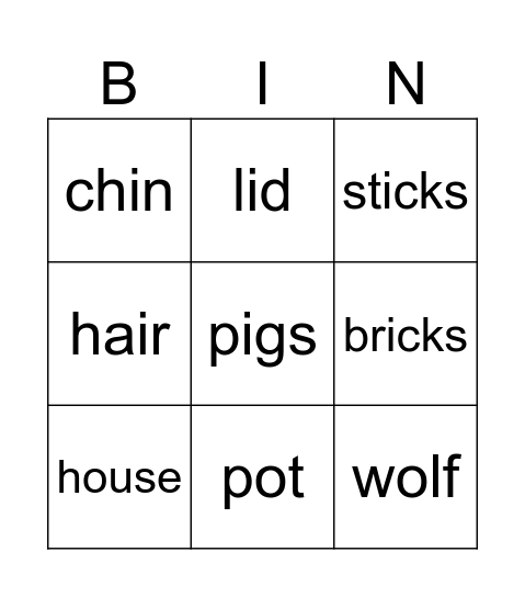 The Three Little Pigs Bingo Card